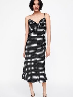Zara Polka Dot Slip Dress - Black/White